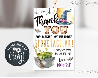 Halloween Birthday Favor Tags: Spooktacular Witch Party (Editable Corjl Template) #BP14