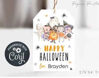 EDITABLE Halloween Tag - Printable Halloween Favor Tags - Happy Halloween Treat Tags - Halloween Treats Bag Tags - Edit with Corjl - #HT07