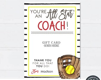Editable Softball Coach Gift Card Holder: Printable Appreciation (DIY Corjl)