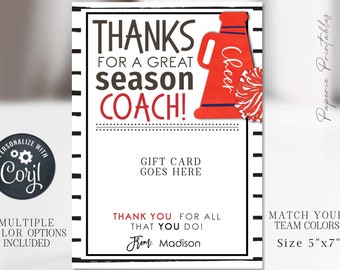 Cheerleading Coach Gift Card Holder: Editable Appreciation Card (Digital Download)