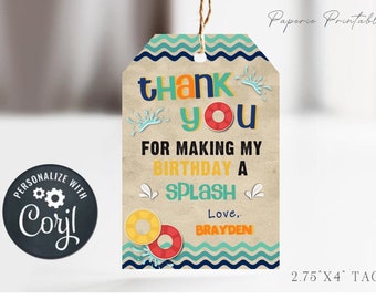 Editable Pool Party Favor Tags: Birthday Thank You (Digital Download) #BP65