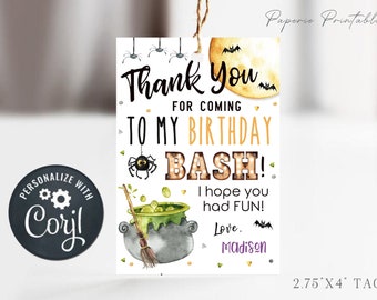 Editable Halloween Birthday Favor Tags: Thank You Party Tags (Digital Download) #BP13