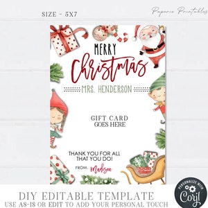 EDITABLE Teacher Appreciation Christmas Gift Card Holder, Christmas Gift Card Holder, Employee Christmas Appreciation Gift Card Holder #CT28