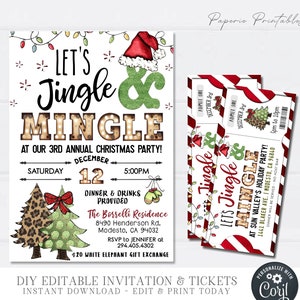EDITABLE Jingle & Mingle Christmas Party Invitation, Christmas Party Ticket, Christmas Party Invitation Ticket, DIY Edit w/Corjl - #CP01(2)