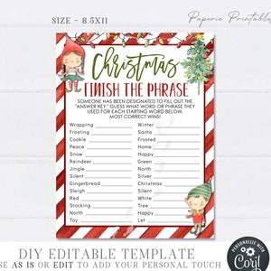 EDITABLE Finish the Phrase Christmas Game, Christmas Party Game Printable, Christmas Family Game Printable - Editable or Use AS IS - #CG17