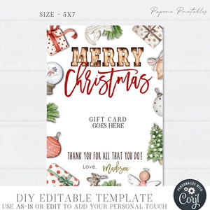 EDITABLE Christmas Gift Card Holder, Employee Appreciation Christmas Gift Card Holder, Teacher Christmas Appreciation Gift Card Holder #CT30