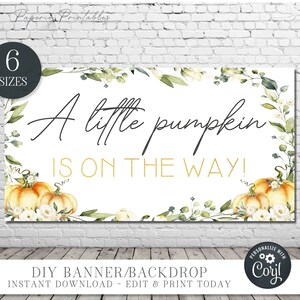 Editable Pumpkin Baby Shower Backdrop: Gender Neutral Fall Banner (DIY w/Corjl) #BS73