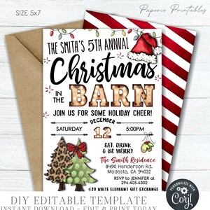 EDITABLE Christmas in the Barn Invitation, Christmas Party Invitation, Barn Christmas Party, Digital Invitation, DIY Edit Corjl - #CP01 (5)