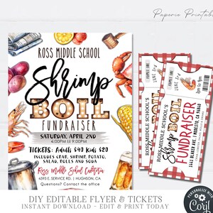 EDITABLE Shrimp Boil Fundraiser Flyer and Tickets, Shrimp Boil Fundraiser, Shrimp Boil Printable Ticket, Shrimp Flyer, DIY w/Corjl - #FLYR13