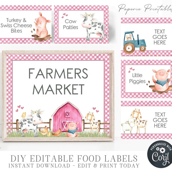 EDITABLE Farm Food Label Tent Cards, Farm Animals Food Label Template, Barnyard Food Labels - Folded - DIY Editable Food Tent Cards - #BP05