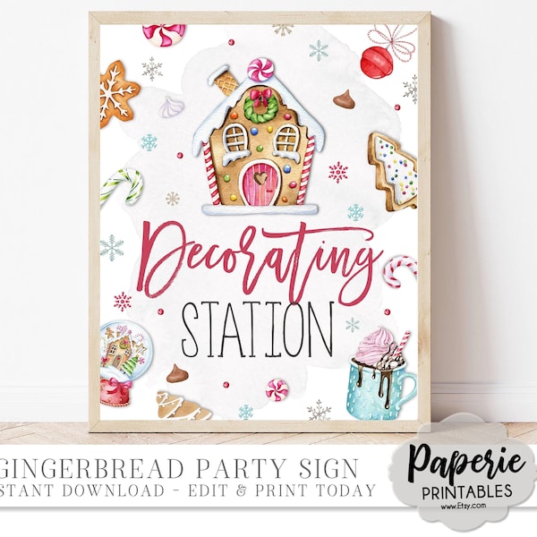 Gingerbread Decorating Station Printable, Gingerbread Party Printable, Christmas Gingerbread Party Sign, INSTANT DOWNLOAD #BP112 BP113 #CP71