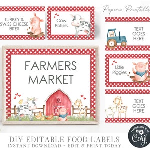EDITABLE Farm Food Label Tent Cards - Farm Animals Food Label Template - Barnyard Food Labels - Folded - DIY Editable Food Tent Cards- #BP05