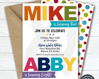 Editable Joint Birthday Invitation: Siblings Party (DIY Corjl Template) #BP52