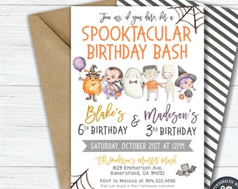 EDITABLE Spooktacular Halloween Birthday Invitation - Siblings Halloween Birthday Party - Halloween Invitation - DIY with Corjl #BP99 #BP97