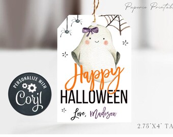 EDITABLE Halloween Tag - Printable Halloween Favor Tags - Happy Halloween Treat Tags - Halloween Treats Bag Tags - Edit with Corjl - #HT11