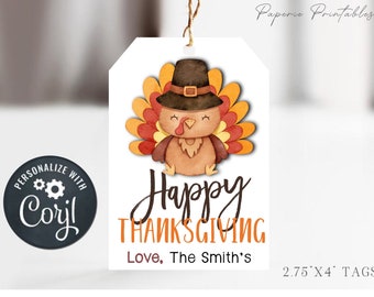 Editable Happy Thanksgiving Gift Tags - Thankful for You Gift Tags - Happy Thanksgiving Printable Tag - Edit with Corjl - #TG Tag - 09