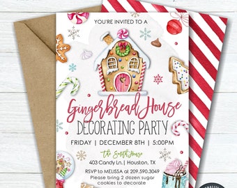 EDITABLE Gingerbread House Decorating Party Invitation, Gingerbread Decorating Invitation, Christmas Cookie Party, DIY Edit with Corjl-#CP71