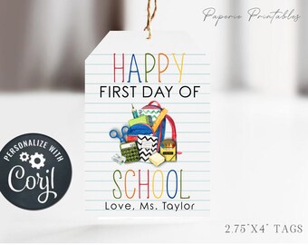 Editable First Day of School Gift Tag: Printable Teacher Tag (Corjl)