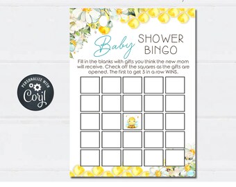 Bee Baby Shower Bingo Game: Editable Bumble Bee Theme (Digital Download) #BS76