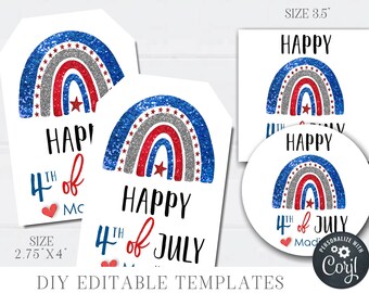 Editable 4th of July Tags: Rainbow Patriotic Printables (DIY Corjl)