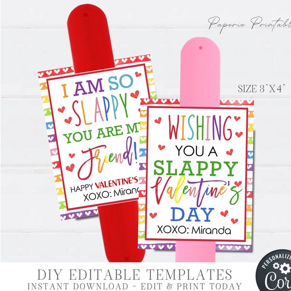 Editable Slap Bracelet Valentine Card, Slappy Bracelet Printable, Wishing you a Slappy Valentine Day, School Valentine Card DIY Corjl #VT109