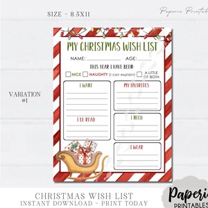 Weihnachtswunschliste für Kinder zum Ausdrucken - Weihnachtswunschliste - Weihnachtswunschliste für Kinder zum Ausdrucken - INSTANT DOWNLOAD - Weihnachtsliste