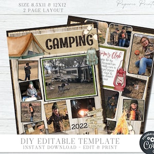 EDITABLE Camping Scrapbooking Quick Pages, Camping Scrapbooking Album Pages, Digital Scrapbook, Scrapbook Digital Pages, DIY Corjl, #SCRAP11