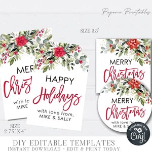 Editable Merry Christmas Tag, Merry Christmas Gift Tag, Christmas Gift Tag, Christmas Gift Labels, Happy Holidays, DIY with Corjl - #CT12