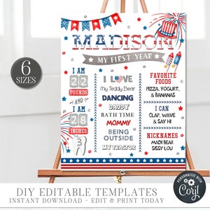 4th of July Birthday Milestone Poster: Editable Stats Sign (Digital Download) #BP89 #BP91 #BP92 #BP94