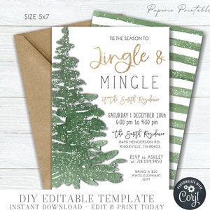 EDITABLE Jingle and Mingle Christmas Party Invitation, Holiday Party Invitation, Christmas Party Floral Invitation - DIY with Corjl #CP87(2)