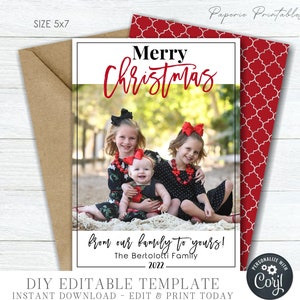 EDITABLE Merry Christmas Photo Card, Christmas Photo Card Template, Christmas Card, 1-7 Photo Layout, DIY Edit with Corjl - #CC47(1)