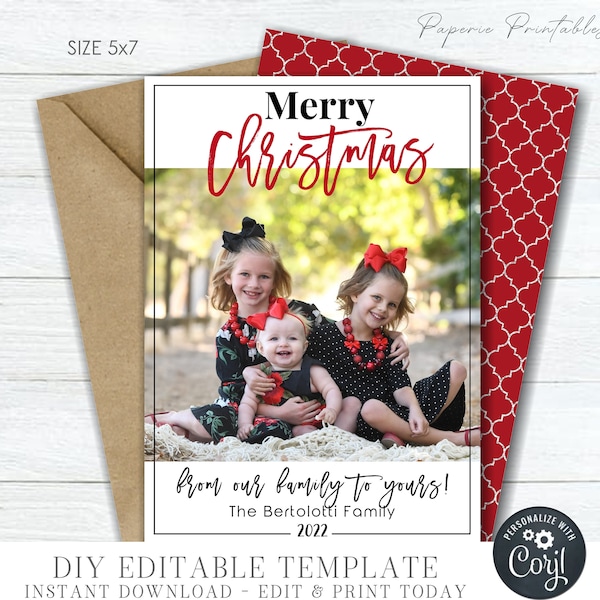 Editable Merry Christmas Photo Card Template: DIY Corjl (Digital Download)