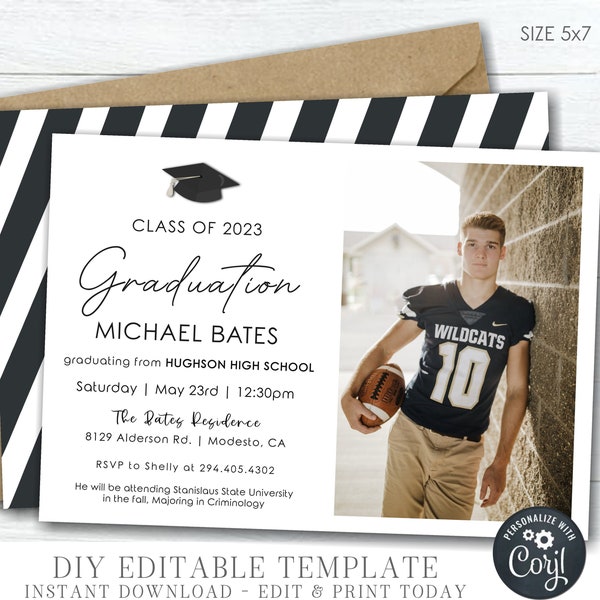 EDITABLE Graduation Party Invitation, Class of 2024 Graduation Invitation, Minimalistic Graduation, Match School Colors - DIY #GP44(3)