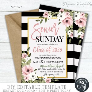 Floral Senior Sunday Graduation Invitation: Gold Foil (DIY Editable Template) #GP22
