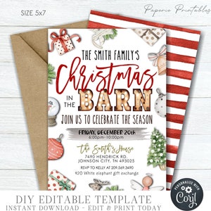 EDITABLE Christmas in the Barn Invitation, Christmas Party Invitation, Barn Christmas Party, Digital Invitation, DIY Edit Corjl - #CP97