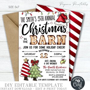 EDITABLE Christmas in the Barn Invitation, Christmas Party Invitation, Barn Christmas Party, Digital Invitation, DIY Edit Corjl - #CP16 (4)