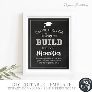 Editable Sign a Block, Thank you for helping me BUILD Memories Sign, Graduation Sign a Block Sign, Wooden Block Sign - Edit with Corjl #GP01