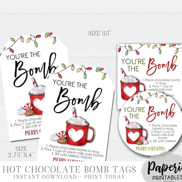 Christmas Hot Chocolate Bomb Tags Printable - Hot Chocolate Bomb Tag, Holiday Tag, Christmas Tag, Circle Tags - INSTANT DOWNLOAD - #CG15