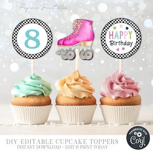 Editable Roller Skating Birthday Cupcake Toppers (Digital Download) #BP79