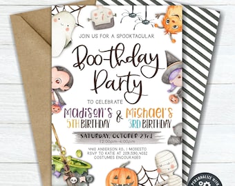 EDITABLE Halloween Birthday Invitation, Boo Halloween Birthday, Siblings Halloween Invitation, Boo-thday Party, DIY with Corjl #BP129 (5)