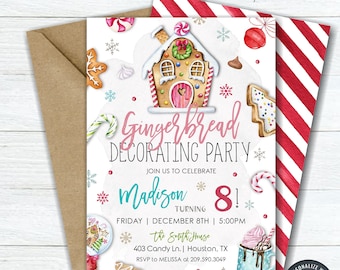 EDITABLE Gingerbread Decorating Birthday Invitation, Christmas Birthday Invitation, Gingerbread Birthday Invitation- DIY with Corjl - #BP112