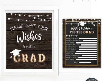Graduation Advice Cards: Rustic Wishes Sign, Editable Template (Digital Download) #GP47