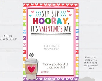 Valentinstag Lehrer Geschenkkartenhalter, Dank einer LATTE Geschenkkarte druckbar, Mitarbeiter Wertschätzung Valentine Geschenkkartenhalter - AS-IS #VT13