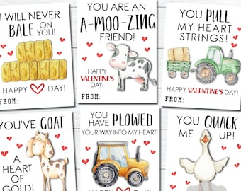Farm Valentine Cards for Kids, Kids Valentine Cards, Farm Valentine Cards, Printable School Valentine, AS-IS, Instant Download, #VT96