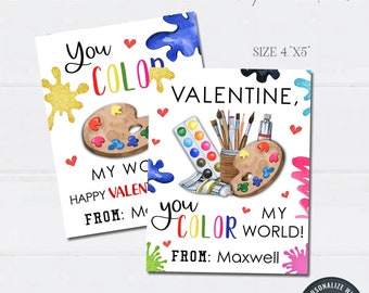 Editable Painting Valentine Cards: DIY School Valentine Tag (Digital Download)