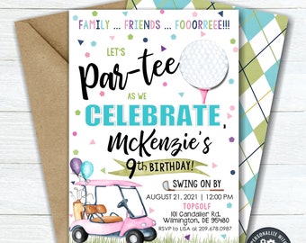 Girl Golf Birthday Invitation: Par-Tee Party, Editable Corjl Template #BP07