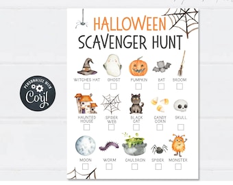 EDITABLE Halloween Scavenger Hunt - Kids Halloween Game Printable - Printable Halloween Scavenger Hunt - Editable or Use AS IS - #HG02