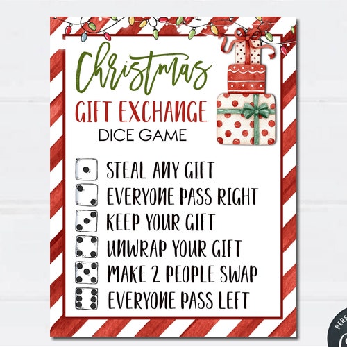 EDITABLE Christmas Gift Exchange Dice Game Card Christmas - Etsy