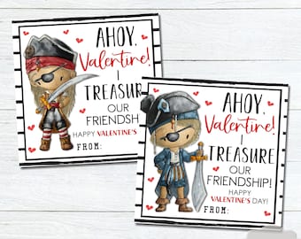 Tarjetas de San Valentín Piratas: San Valentín Escolar para Niños (Descarga Instantánea)