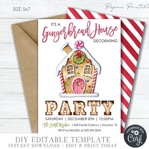 EDITABLE Gingerbread House Decorating Party Invitation - Gingerbread Decorating Invitation - Christmas Cookie - DIY Edit with Corjl- #CP67